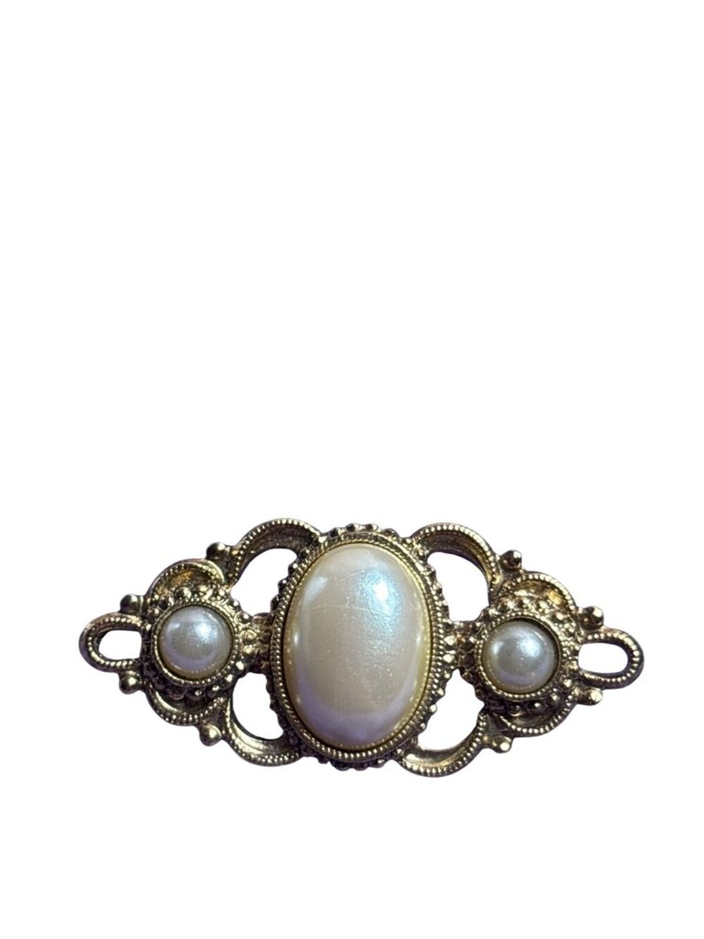 Vintage 1928 Goldtone Faux Pearl Cabochon Brooch 1.5 inches